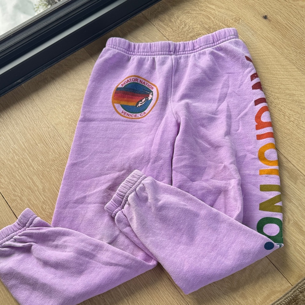 Aviator Nation Kids Purple Joggers with Multicolor Logo